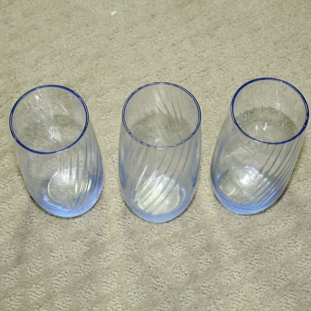 Vintage Set of 3 Libbey Light Blue Optic Swirl 6.25" Water Tea Drinking Glasses
